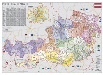 Stiefel Wandkarte Kleinformat Österreich, Postleitzahlen, ohne Metallstäbe