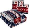 Winterliche Kuscheldecke mit Rentiermotiv + 2 Kissenbezüge