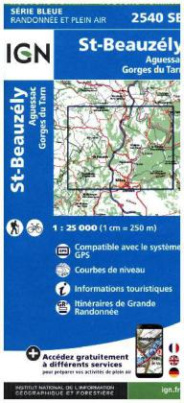 IGN Karte, Carte de randonnée (et plein air) St Beauzely Agues